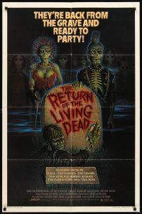 3g694 RETURN OF THE LIVING DEAD 1sh '85 artwork of wacky punk rock zombies by tombstone!