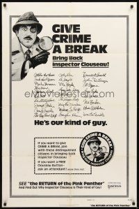 3g696 RETURN OF THE PINK PANTHER advance 1sh '75 Sellers as Inspector Clouseau, give crime a break!