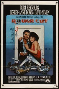 3g729 ROUGH CUT 1sh '80 Burt Reynolds, sexy Lesley-Anne Down, cool playing card artwork!