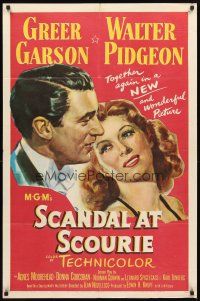 3g746 SCANDAL AT SCOURIE 1sh '53 great close up art of Greer Garson + Walter Pidgeon!