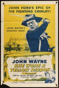 3g768 SHE WORE A YELLOW RIBBON 1sh R57 cool different art of John Wayne, John Ford!