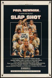 3g787 SLAP SHOT style A 1sh '77 Paul Newman hockey sports classic, great art by Craig!