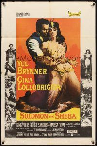 3g797 SOLOMON & SHEBA 1sh '59 Yul Brynner with hair & super sexy Gina Lollobrigida!
