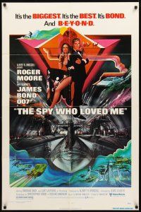 3g815 SPY WHO LOVED ME 1sh '77 cool artwork of Roger Moore as James Bond by Bob Peak!