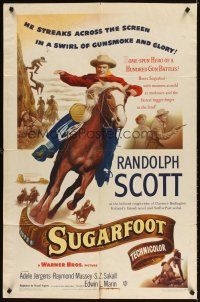 3g838 SUGARFOOT 1sh '51 cool full-length artwork of of cowboy Randolph Scott on horseback!