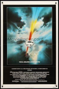 3g844 SUPERMAN 1sh '78 comic book hero Christopher Reeve, cool Bob Peak logo art!