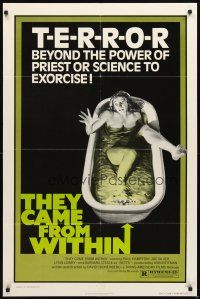 3g886 THEY CAME FROM WITHIN 1sh '76 David Cronenberg, art of terrified girl in bath tub!