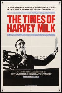3g898 TIMES OF HARVEY MILK 1sh '84 powerful, charismatic, compassionate, gay & assassinated!