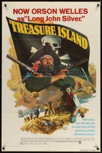 3g911 TREASURE ISLAND 1sh '72 great artwork of Orson Welles as pirate Long John Silver!