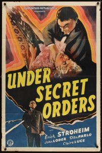 3g920 UNDER SECRET ORDERS 1sh '43 Erich von Stroheim, expose of a most sinister spy ring!