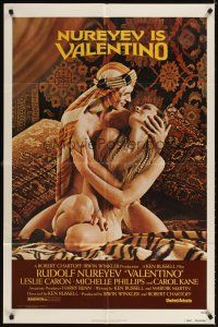 3g926 VALENTINO 1sh '77 great image of Rudolph Nureyev & naked Michelle Phillips!