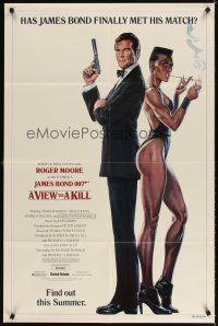 3g934 VIEW TO A KILL advance 1sh '85 art of Roger Moore James Bond & smoking Grace Jones by Goozee!