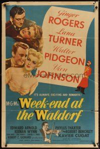3g955 WEEK-END AT THE WALDORF style D 1sh '45 Ginger Rogers, Lana Turner, Pidgeon, Van Johnson!