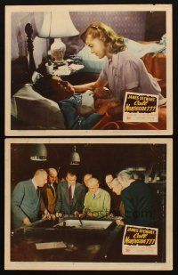 3h877 CALL NORTHSIDE 777 2 LCs '48 James Stewart & Helen Walker, film noir in Chicago!