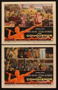 3h881 CONQUEROR 2 LCs '56 great images of tough barbarian John Wayne, directed by Dick Powell!