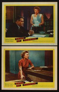3h883 CRIME OF PASSION 2 LCs '57 Raymond Burr, sexy Barbara Stanwyck reaches for gun!