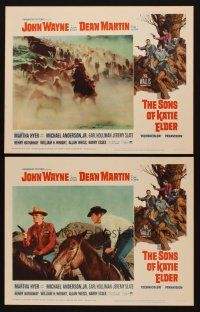 3h966 SONS OF KATIE ELDER 2 LCs '65 John Wayne on horseback, Dean Martin, cool border art!