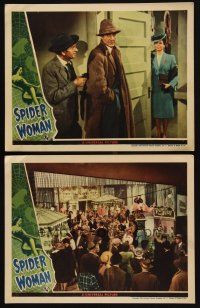 3h967 SPIDER WOMAN 2 LCs '44 Basil Rathbone close up & with Nigel Bruce at cool carnival!