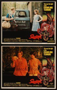 3h969 SQUIRM 2 LCs '76 gruesome Drew Struzan border art, it was the night of the crawling terror!