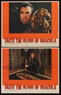 3h978 TASTE THE BLOOD OF DRACULA 2 LCs '70 great c/u of vampire Christopher Lee, Hammer horror!