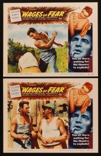 3h991 WAGES OF FEAR 2 LCs '53 Yves Montand, Henri-Georges Clouzot's suspense classic!