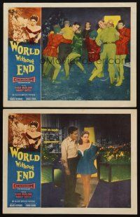 3h998 WORLD WITHOUT END 2 LCs '56 CinemaScope sci-fi thriller hurls you into the year 2508!