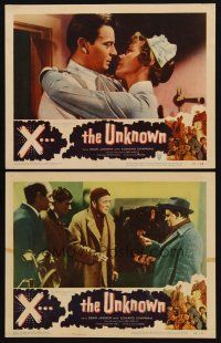 3h999 X THE UNKNOWN 2 LCs '57 Dean Jagger, it kills but it cannot be killed, Hammer horror sci-fi!