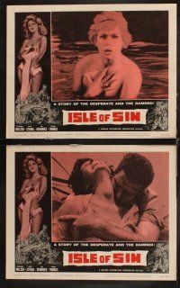 3h285 ISLE OF SIN 8 LCs '62 half-clad sexy castaway, the desperate and the damned!
