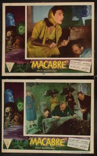 3h637 MACABRE 7 boardbacked LCs '58 William Castle, great images of terrified cast members!