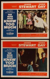 3h830 MAN WHO KNEW TOO MUCH 3 LCs '56 James Stewart, Doris Day, directed by Alfred Hitchcock!