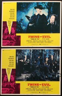 3h789 TWINS OF EVIL 4 LCs '71 Peter Cushing with severed head + sexy vampires Madeleine & Mary!