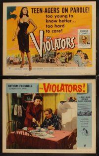 3h559 VIOLATORS 8 LCs '57 Reynold Brown art of barely-dressed smoking bad girl teenager on parole!