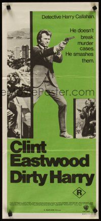 3j289 DIRTY HARRY Aust daybill '71 Clint Eastwood pointing gun, Don Siegel crime classic!