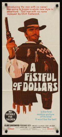 3j179 FISTFUL OF DOLLARS Aust daybill '67 Sergio Leone's Per un Pugno di Dollari, art of Eastwood!