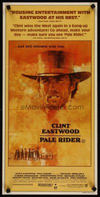 3j415 PALE RIDER Aust daybill '85 great artwork of cowboy Clint Eastwood by C. Michael Dudash!