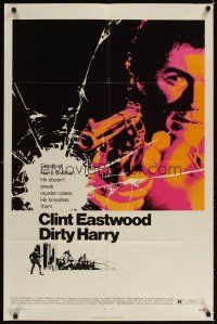 3j283 DIRTY HARRY 1sh '71 great art of Clint Eastwood pointing gun, Don Siegel crime classic!