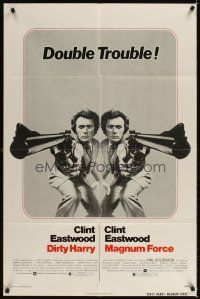 3j352 DIRTY HARRY/MAGNUM FORCE 1sh '75 cool mirror image of Clint Eastwood, double trouble!