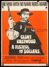 3j177 FISTFUL OF DOLLARS half double-bill British quad '69 Sergio Leone, Clint Eastwood action!