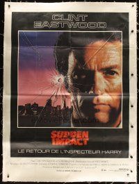 3j387 SUDDEN IMPACT linen French 1p '83 Clint Eastwood is at it again as Dirty Harry, great image!