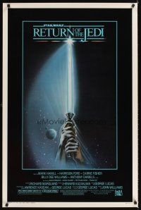 3j134 RETURN OF THE JEDI 1sh '83 George Lucas classic, great art of hands holding lightsaber!
