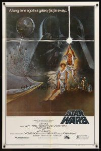 3j014 STAR WARS second printing style A 1sh '77 Lucas classic sci-fi epic, great art by Tom Jung!