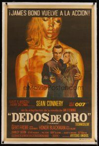 3k036 GOLDFINGER linen Argentinean '64 different artwork of Sean Connery as James Bond 007!