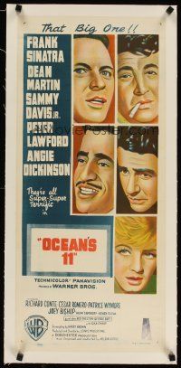 3k069 OCEAN'S 11 linen Aust daybill '60 Sinatra, Martin, Davis Jr., Dickinson, Lawford, Rat Pack!