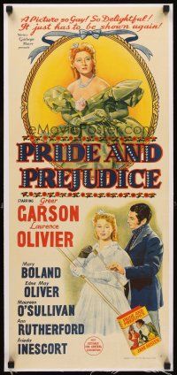 3k070 PRIDE & PREJUDICE linen Aust daybill R40s art of Laurence Olivier & Greer Garson, Jane Austen