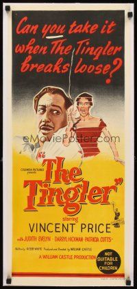 3k073 TINGLER linen Aust daybill '59 Vincent Price, directed by William Castle, different image!