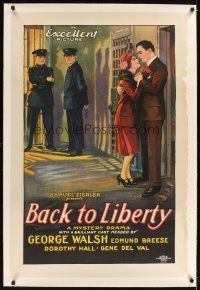 3k258 BACK TO LIBERTY linen 1sh '27 stone litho art of Dorothy Hall visiting George Walsh in jail!