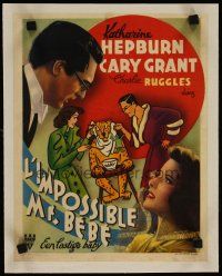 3k001 BRINGING UP BABY linen Belgian '38 Katharine Hepburn, Cary Grant, great different image + art
