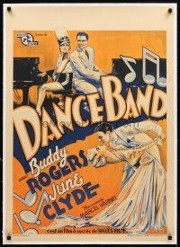 3k087 DANCE BAND linen pre-War Belgian '35 art of Buddy Rogers & June Clyde playing piano & dancing