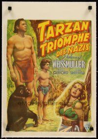 3k150 TARZAN TRIUMPHS linen Belgian '43 Johnny Weissmuller & Frances Gifford as Zandra, different!
