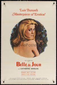 3k264 BELLE DE JOUR linen 1sh '68 Luis Bunuel, close up artwork of sexy Catherine Deneuve!